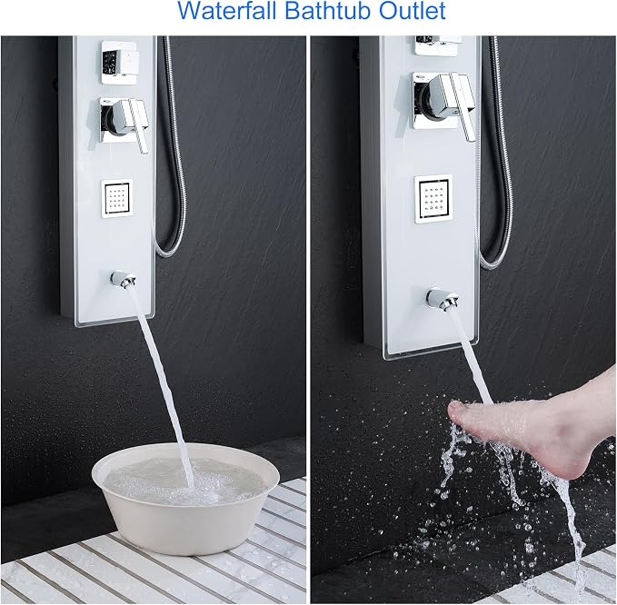 Panel de ducha de pared de vidrio blanco con acero inoxidable miniatura 7