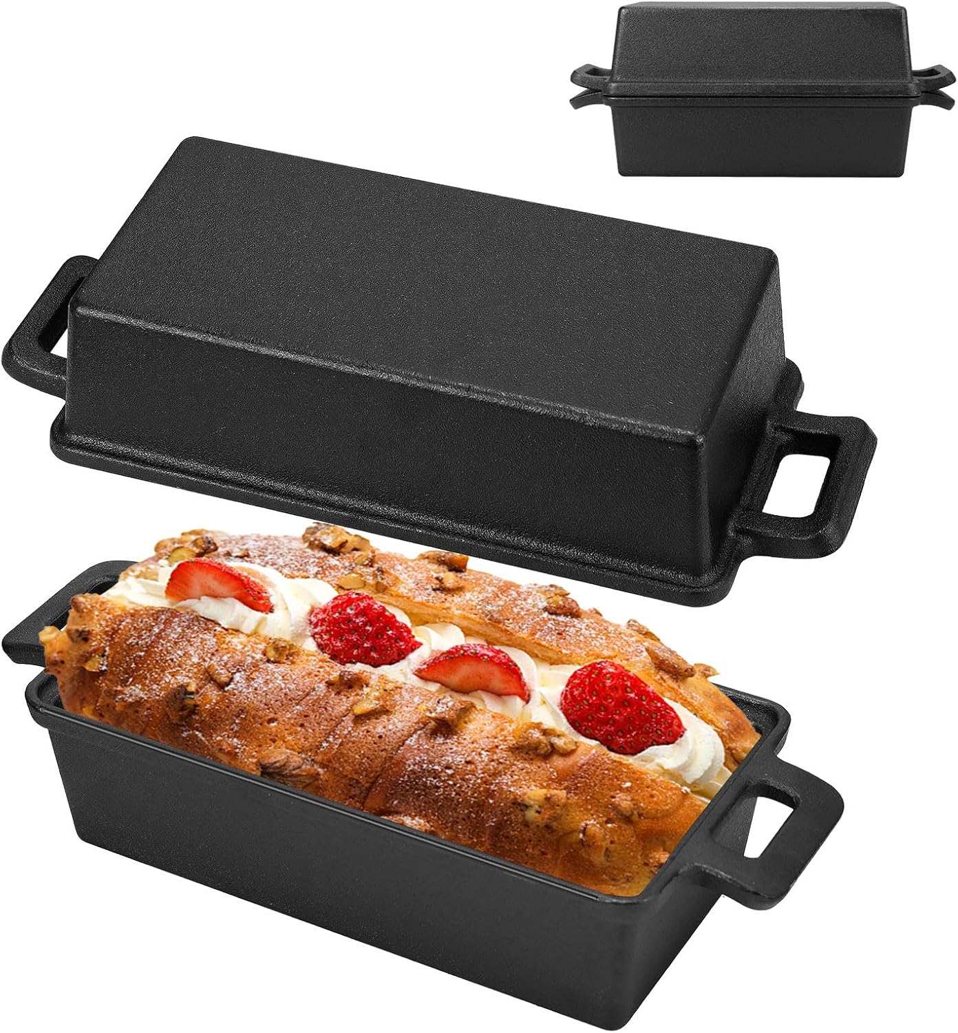 9x5 Inch Cast Iron Loaf Pan with Lid, 2 in 1 Dutch Oven Bread Loaf Pan for Sourdough, Homemade Bread Baking,Even Heat Distribution