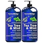 New York Biology Tea Tree Mint Body Wash for Men and Women - Moisturizing Body Wash Helps Soothe the Skin - Refreshing and Hydrating Cleanser for Body and Feet - 16.9 Fl Oz (Pack of 2)