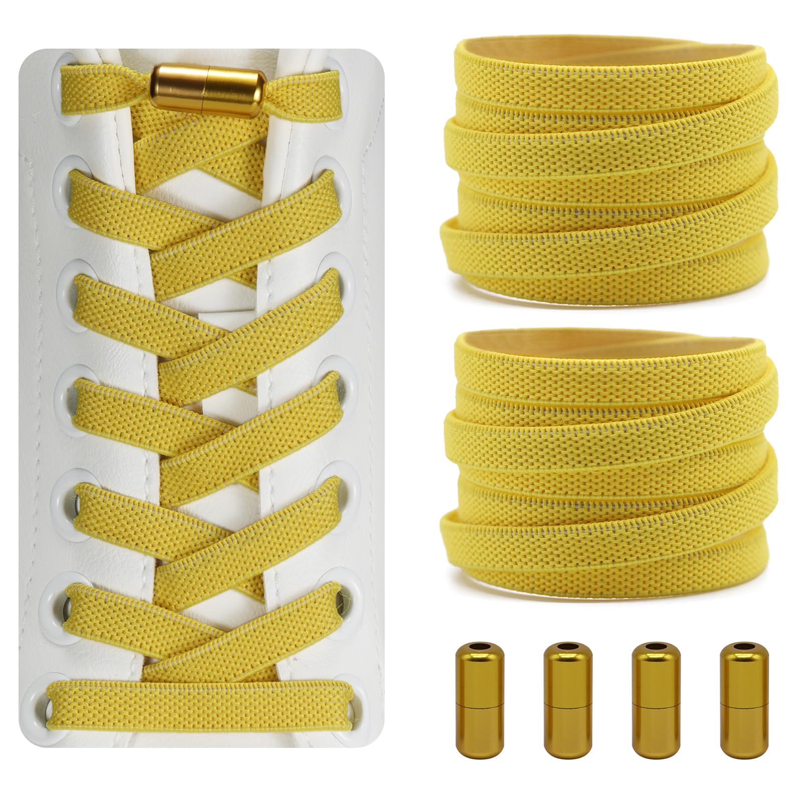 Dafannis Elastische Schnürsenkel ohne binden - Schnürsenkel Schnellverschluss - Schuhbänder ohne binden für Kinder, Erwachsene -2 Paar Gummischnürsenkel, Flach, mit Metallkapsel