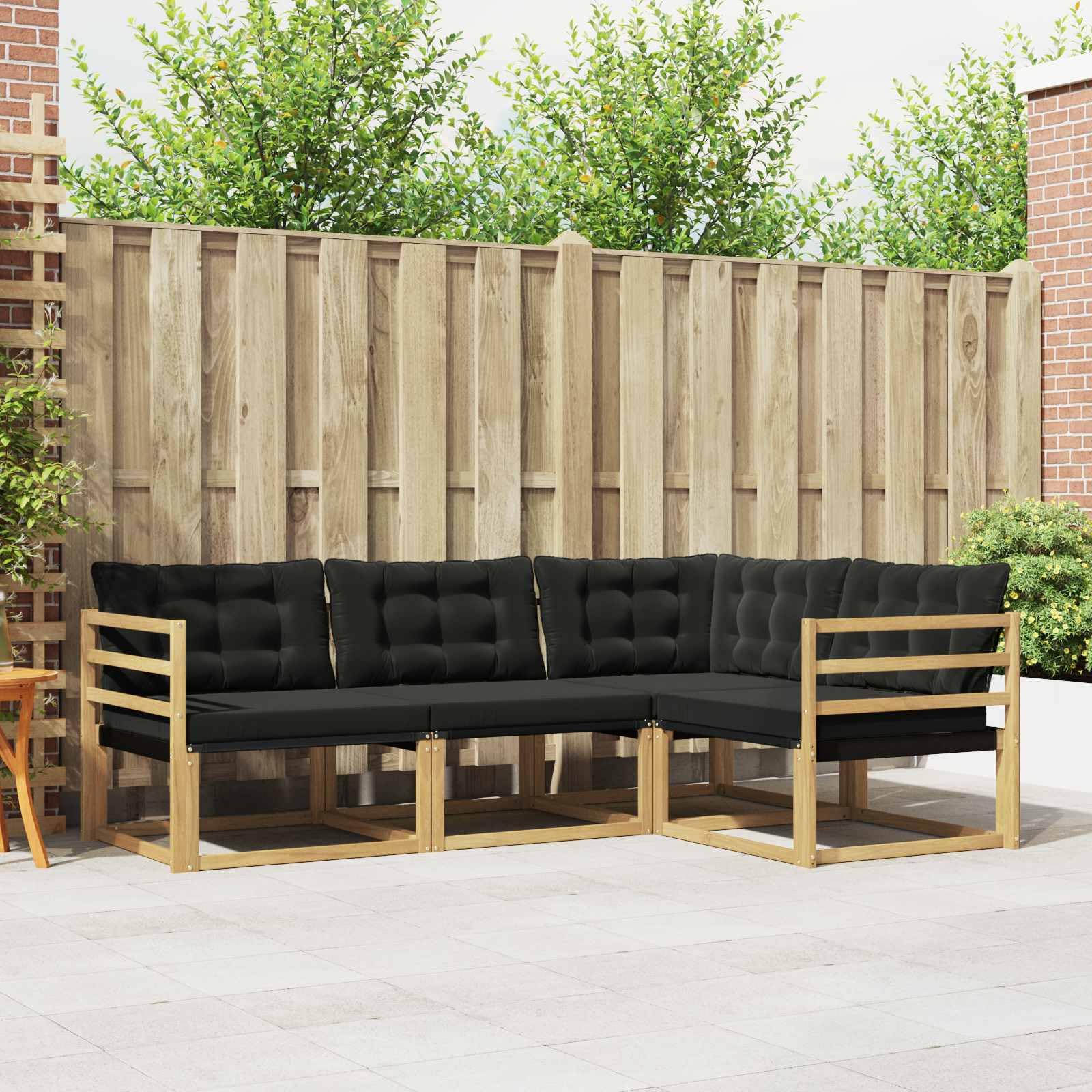 Ensemble Meuble canapé d'extérieur 4 pièces Blanc et Noir en Bois d'acacia Massif Design Moderne modulable pour Jardin terrasse Salon séjour Confortable Durable