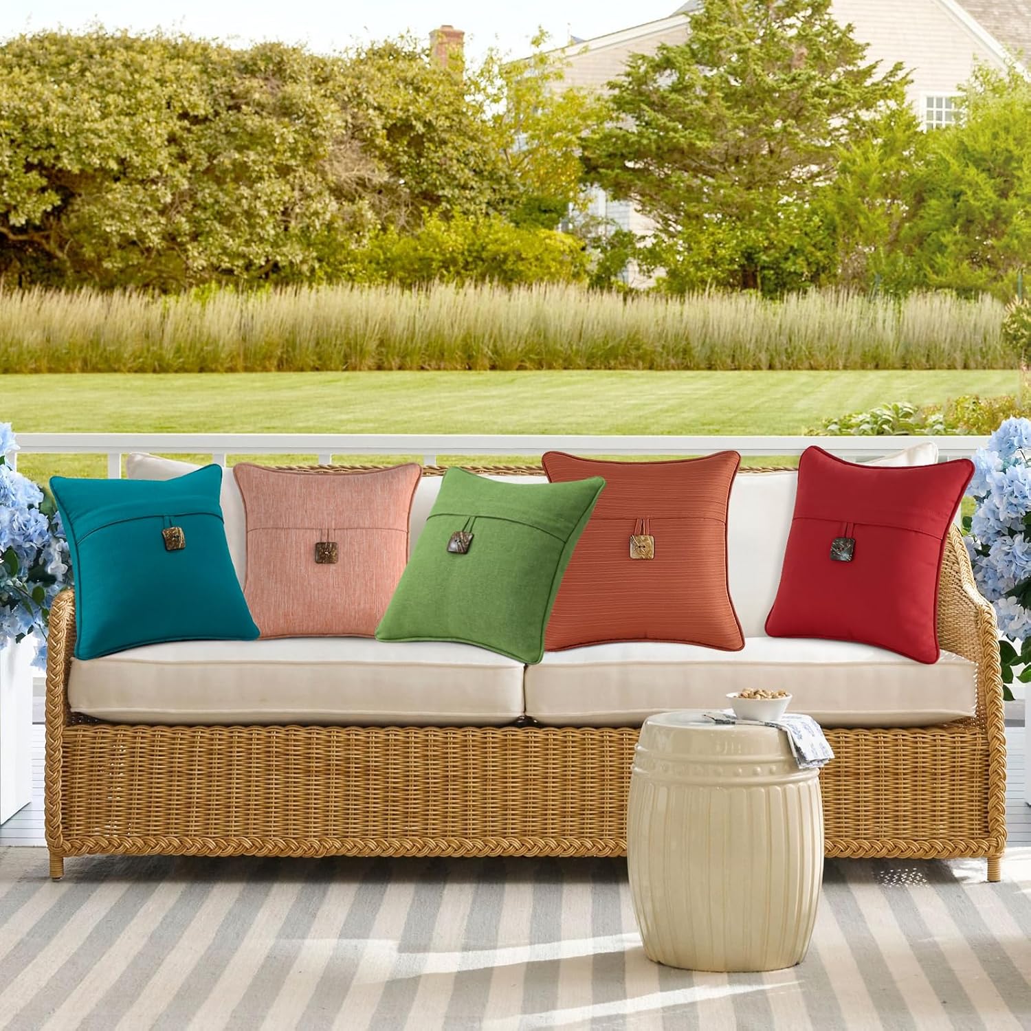 Outdoor Decorative Pillows with Coconut Button Pack of 4, 18" x 18" Outdoor Pillow Set for Couch Bed Throw Patio Sofa, Grass Green - Image 2