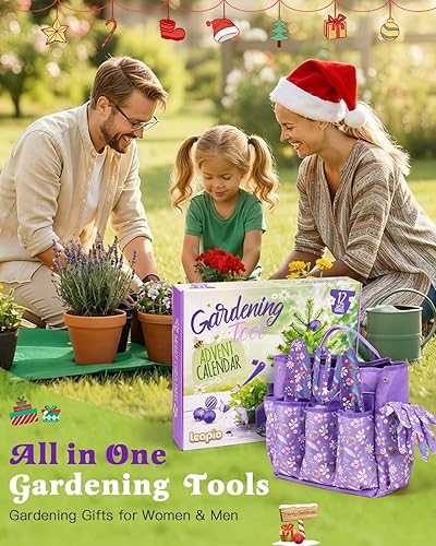 Miniatura 7 de Calendario de Adviento de regalos de jardinería 2025 para mujer, juego de herramientas manuales de jardín de 12 piezas con bolsa de almacenamiento