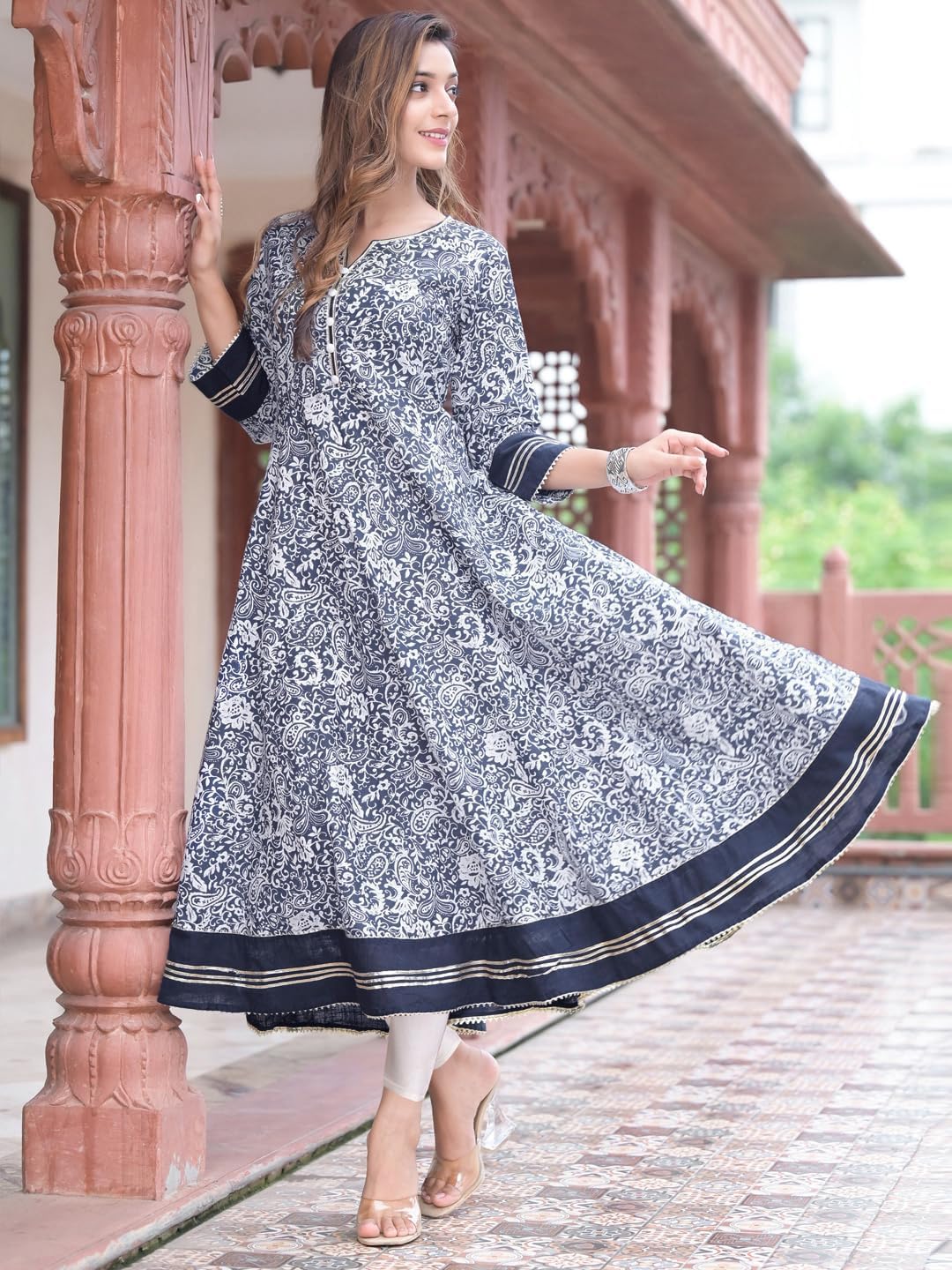 Yash Gallery Women's Cotton Floral Print Anarkali Kurta for Summer - Image 2
