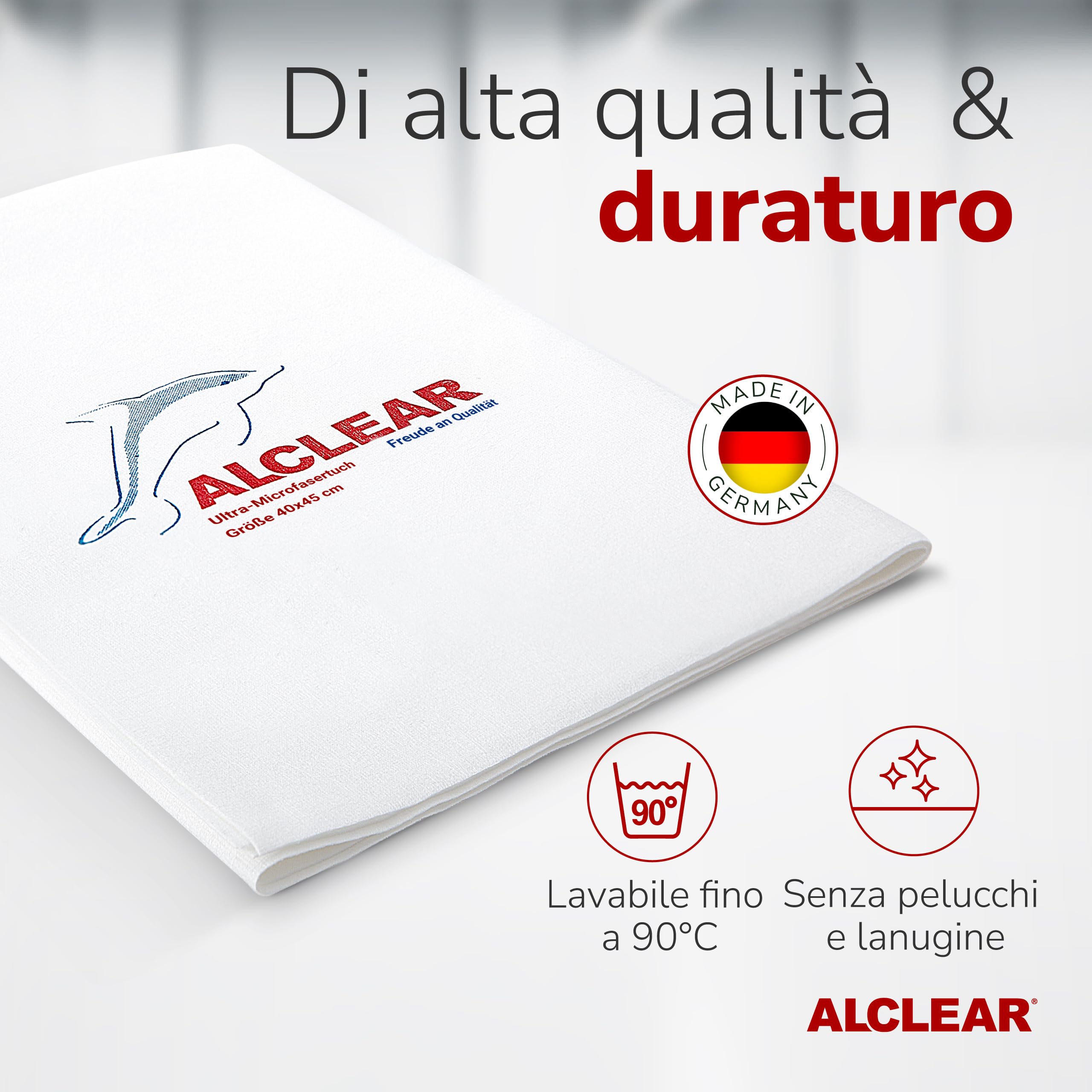 ALCLEAR 950002_5 set panni in microfibra per vetri, 5 pezzi 60×45 cm | Panni per vetri senza aloni e senza pelucchi, Designed in Germany, per casa e auto