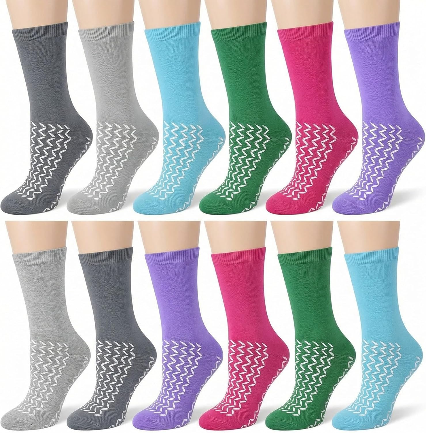 Taiyin Double Sided Tread Non Slip Socks Safety Soft Grippy Sock Slip Stopping Safety Fall Prevention for Women Men Bariatric
