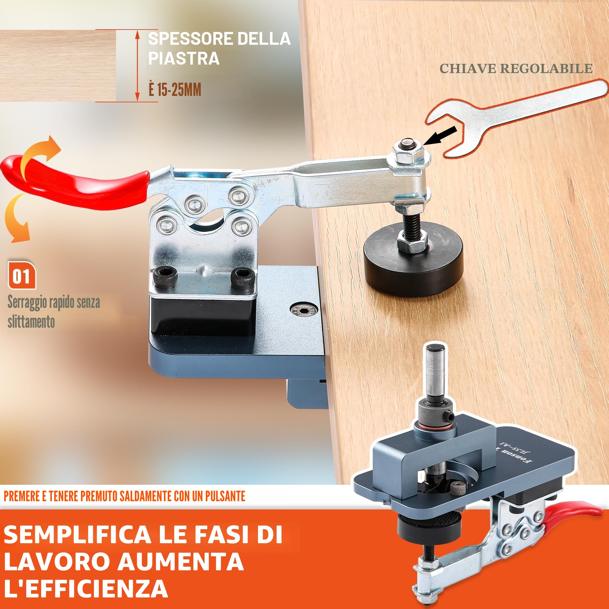 Maschera per cerniere nascoste in metallo 35 mm Perforatrice con morsetto rapido per armadi