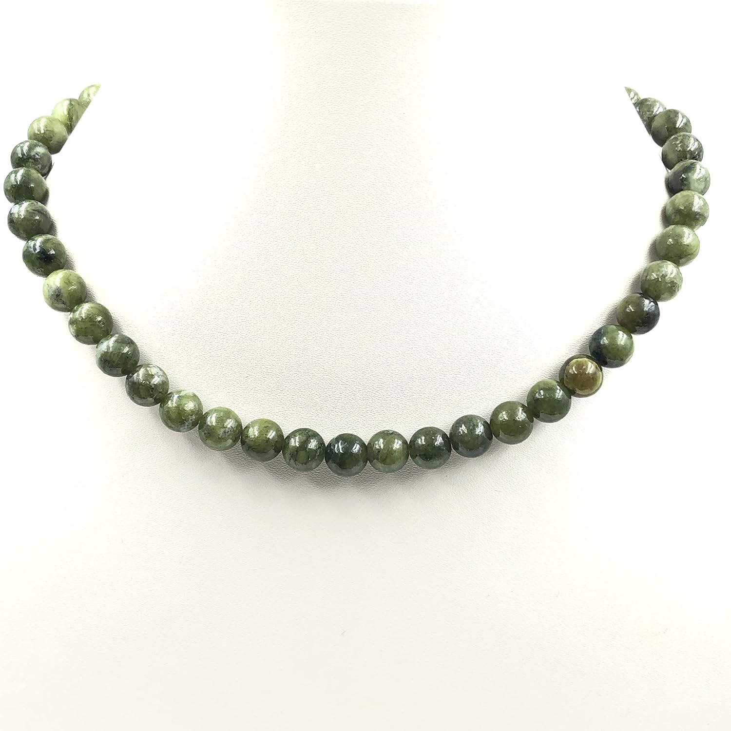 AAA Perfect Natural GREEN JADE Gemstone 8mm Round Beaded Stretchable 15.5" Inches Choker Necklace - Image 2
