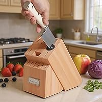 Vista 6 de KUISINE Juego de cuchillos, mango ergonómico de hoja afilada de acero inoxidable de alto carbono, juego de bloques de cuchillos con afilador Marfil