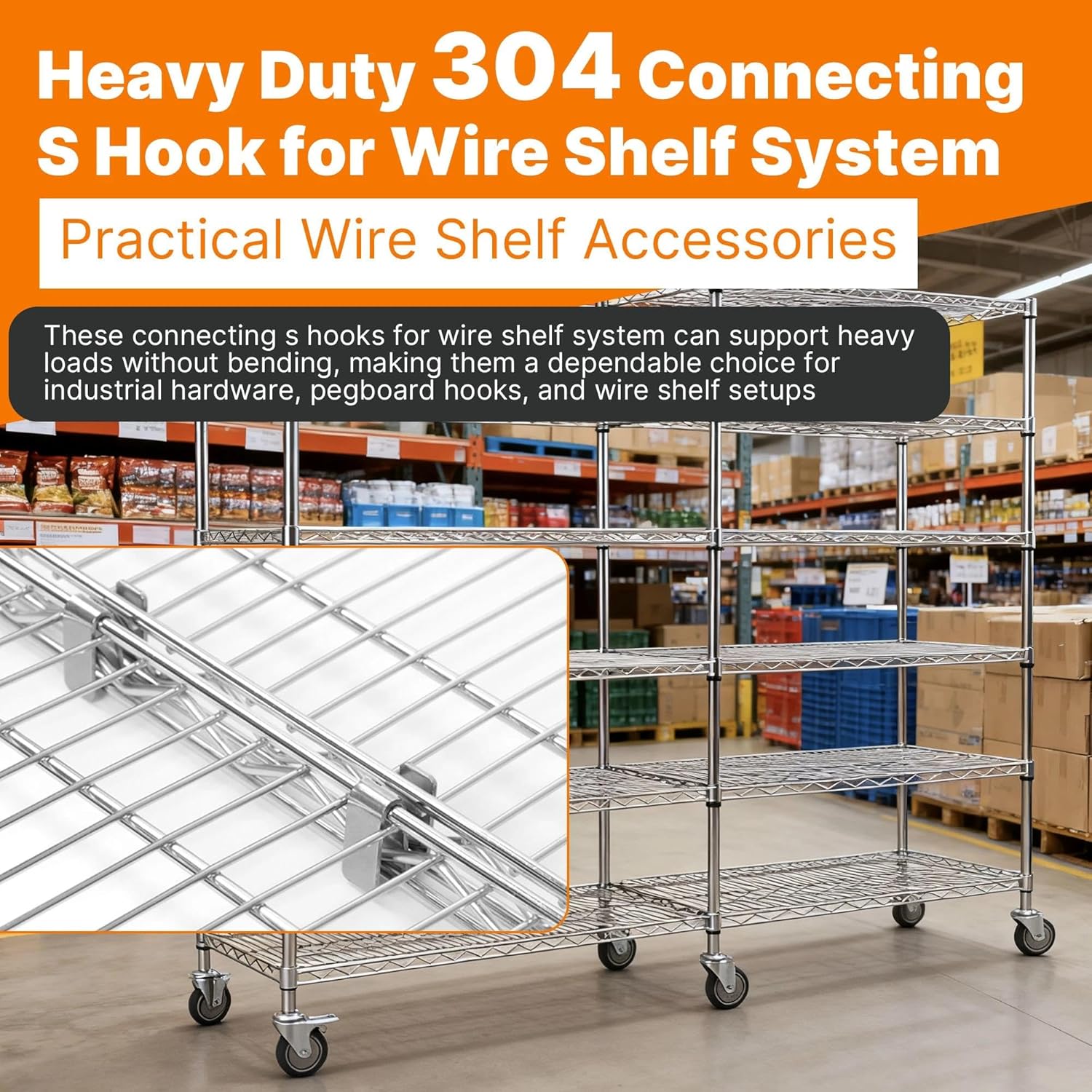 32 Pack Connecting S Hook for Wire Shelf System,Wire Shelf S Hooks - Heavy Duty 304 Stainless Steel - for Warehouses Shopping Malls Garden Places