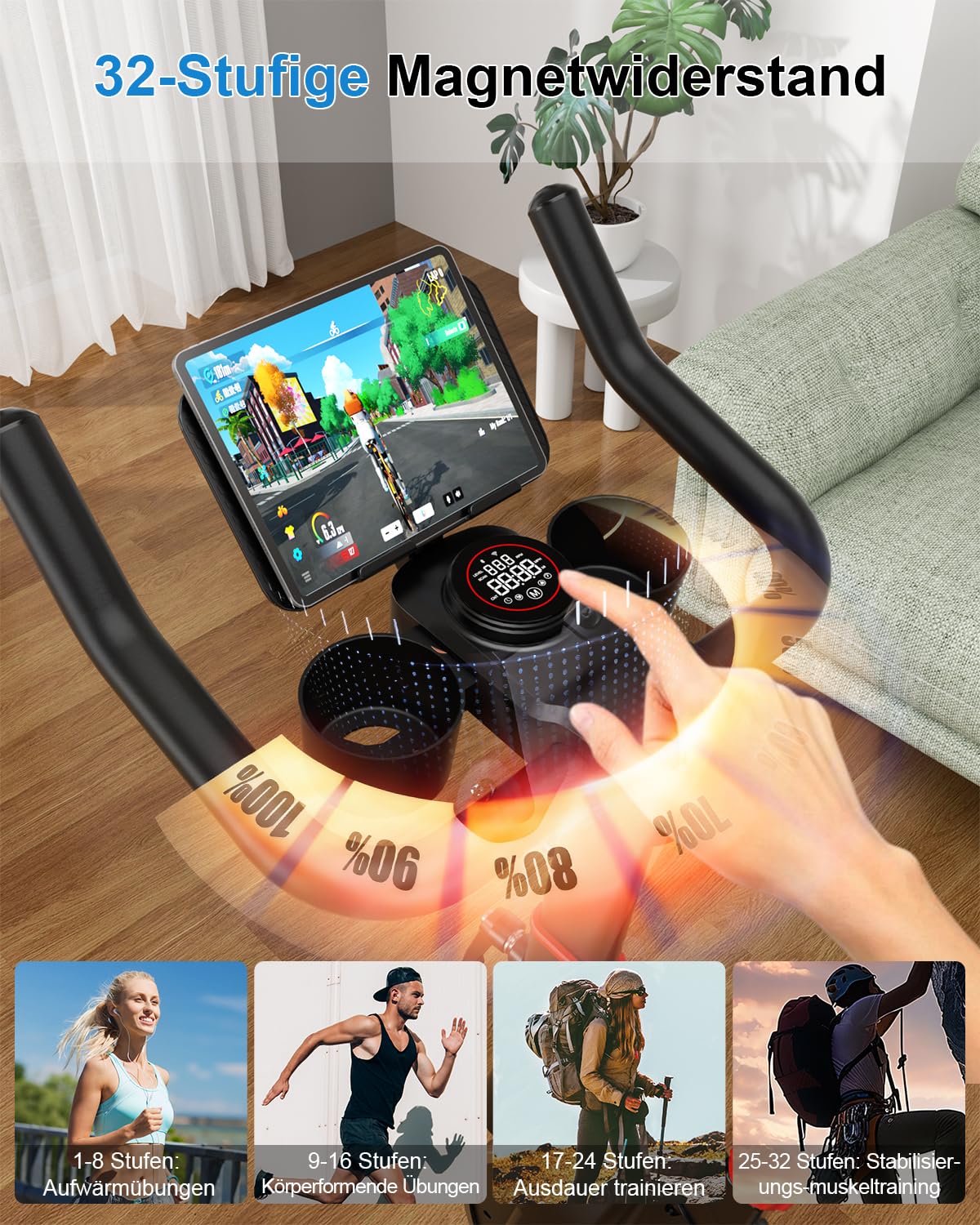 2026 Neu Heimtrainer Fahrrad mit App, Lacuffy Einstellbarer Magnetischer Widerstand Hometrainer Fahrrad, Leise & Bequem Ergometer Heimtrainer, LCD-Display, Bis 136KG mit KI-Coach