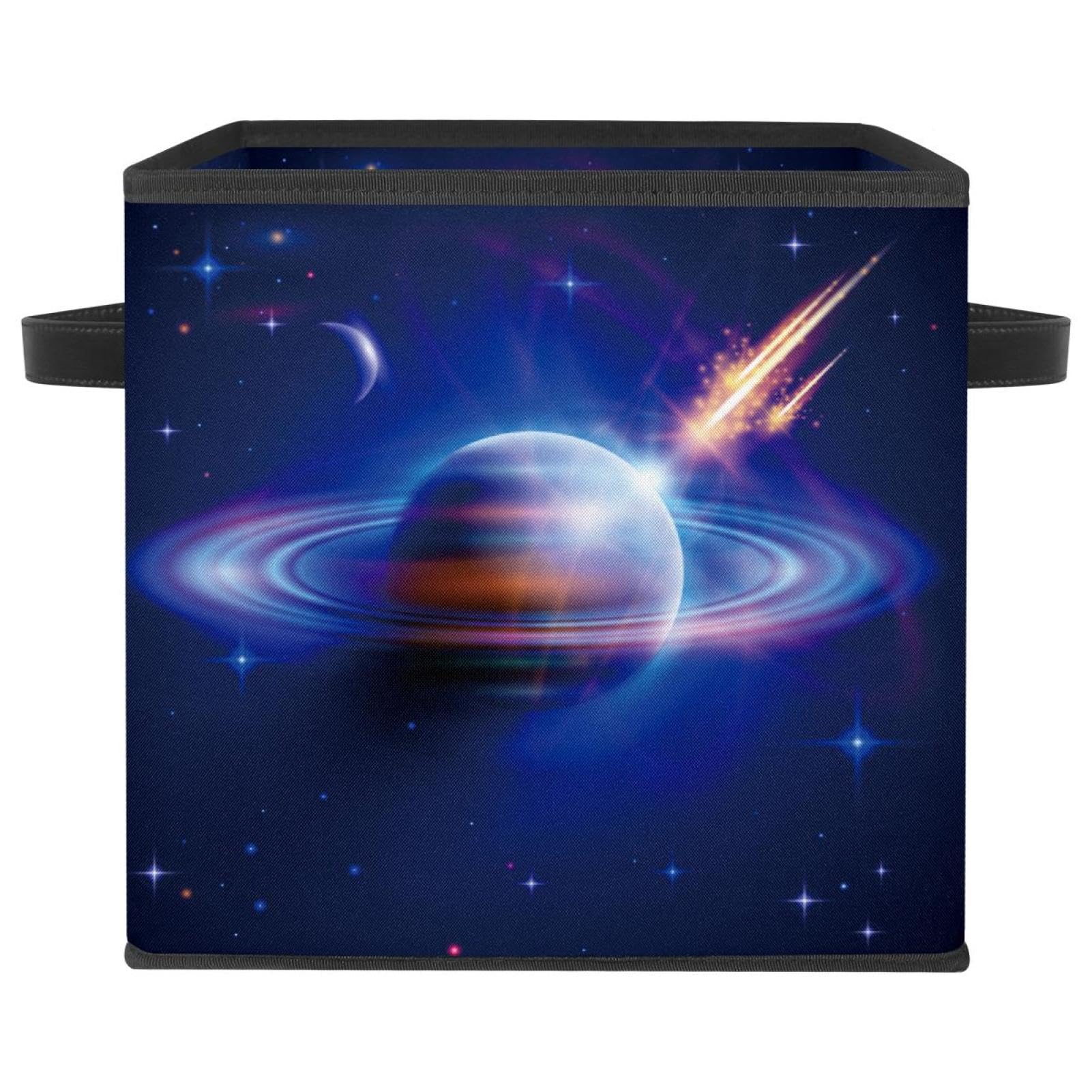 Boîte de rangement pliable cube motif galaxie en tissu avec poignées
