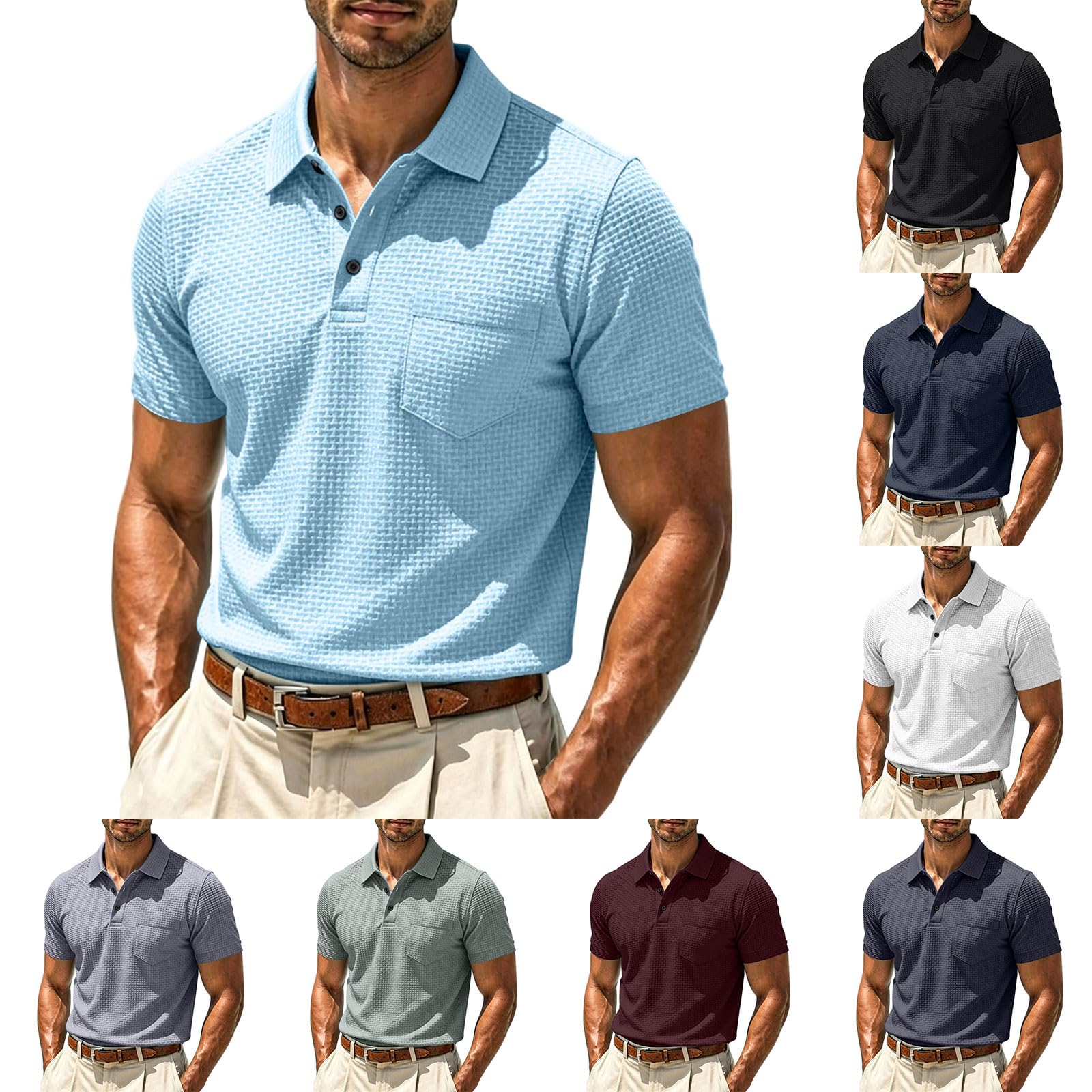 Breeze Poloshirt Herren Kurzarm Atmugsaktiv Strukturiertes Business Shirt Comfort Fit Sommer Polohemd mit Brusttasche Gerader Schnitt Golf T-Shirt für Alltag Büro und Outdoor