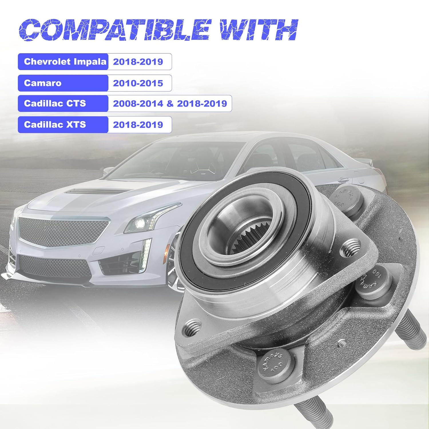 Front or Rear Wheel Hub Bearing Assembly Compatible with Chevrolet Impala 2018-2019, Camaro 2010-2015, Cadillac CTS 2008-2014 & 2018-2019, XTS 2018-2019 - Image 2