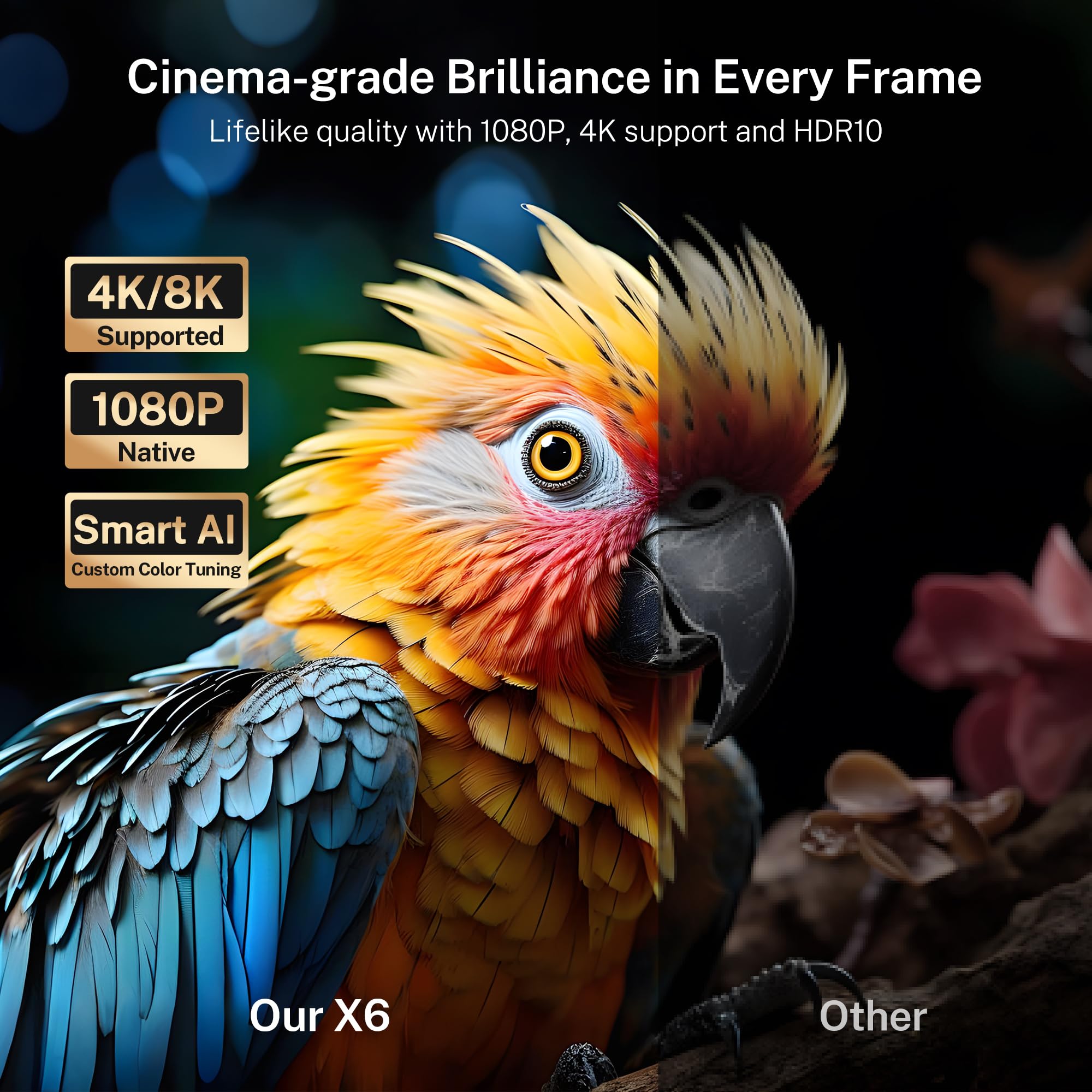 Smart Vidéoprojecteur Compatible 4K, Assistant Vocal IA&Contrôle App, HDR10 | Video Projecteur Android 14 1080P Natif Son Surround Rétroprojecteur, Autofocus/Keystone Portatif Projecteur Wi-Fi&Bluetooth