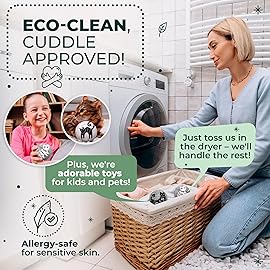 No More Dryer Sheets! Reusable Wool Dryer Balls XL 6-Pack - Reduces Static, Cuts Dry Time, & Softens Naturally