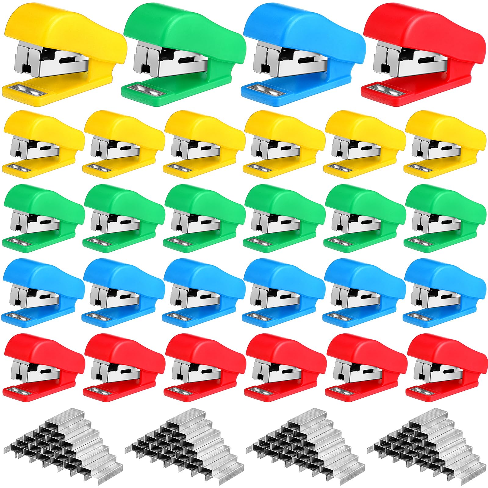 Fainne Mini-Heftgerät mit Heftklammern, tragbar, mehrfarbig, kleines Heftgerät, handgehaltenes Schreibtischhefter, niedliches Bürobedarf-Set für Büro, Uni, 4 Farben (klassische Farbe, 60 Stück)