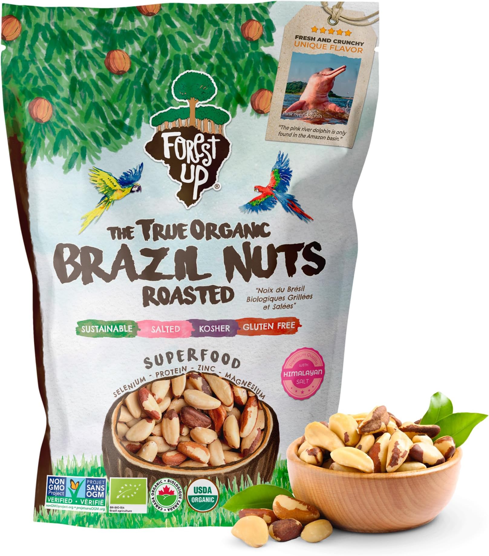 Snack The True Organic Brazil Nuts 32oz-2lbs โ Roasted & Himalayan Salt โ Kosher โ Healthy-Rich in Vegetable Protein โ From Amazon Rainforest โ Fresh, Vegan, Gluten-Free and Oil Free โ Forest Up