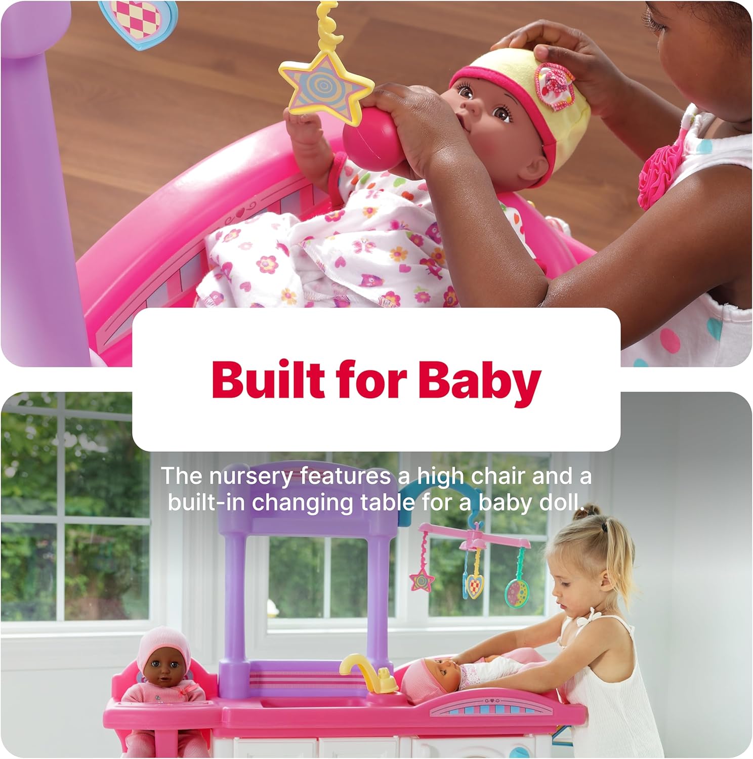Step2 Love & Care Deluxe Baby Doll Nursery Playset for Kids, Compact Changing Station & Crib, Made of Durable Plastic, Includes Toy Accessories, For Toddlers 2-6 Years Old, Pink