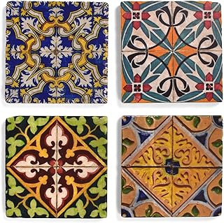 Studio Vertu Spanish Tiles Tumbled Marble Coasters, Set of 4
