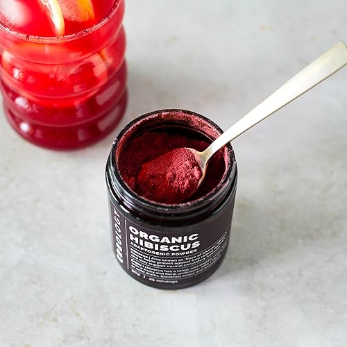 Miniatura 2 de Erbology Hibisco orgánico en polvo de 3.2 onzas, 45 porciones, Destress - De origen sostenible directamente de la granja en la India - Lote pequeño