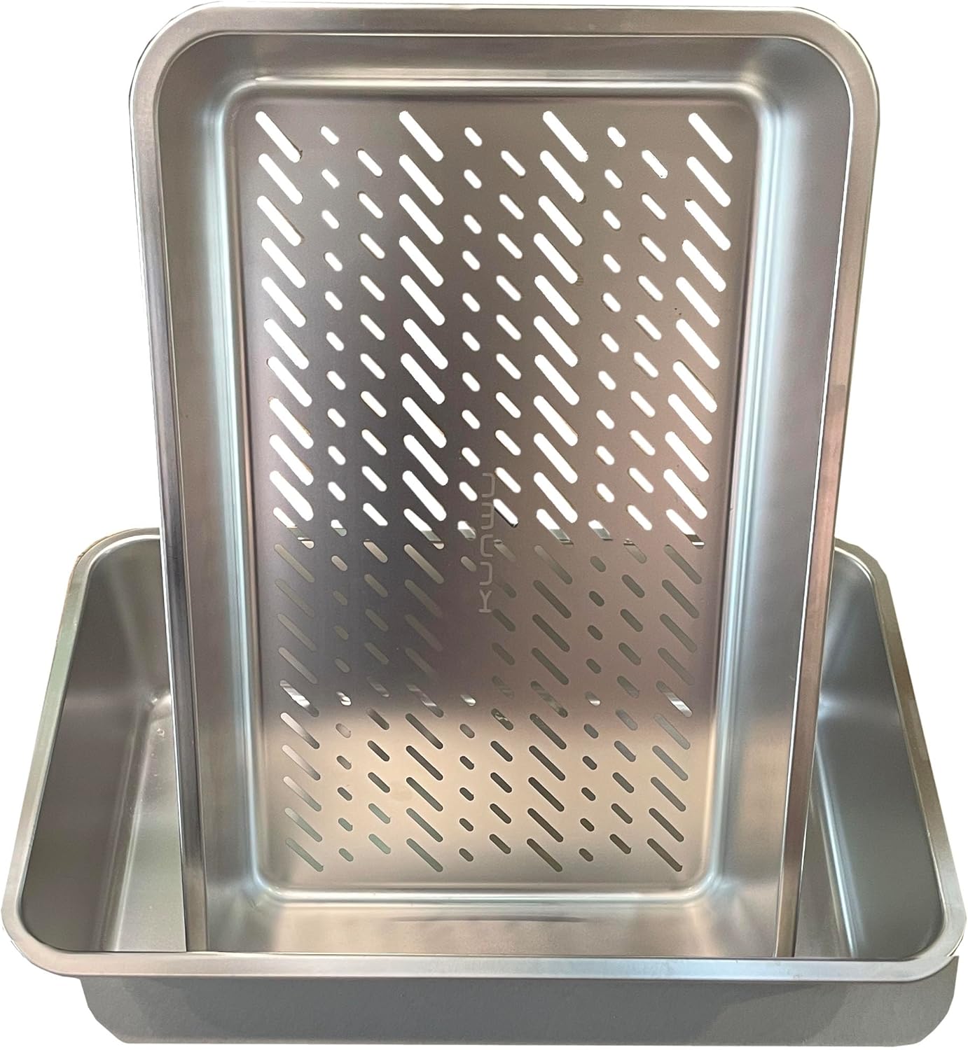 KUNWU Stainless Steel Sifting Cat Litter Box Scoop Free X-Large Litter Tray, Corrosion Resistant Easy Clean No Odor Durable Two Pan Set (X-Large)