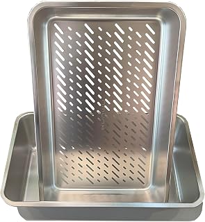 KUNWU Stainless Steel Sifting Cat Litter Box Scoop Free X-Large Litter Tray, Corrosion Resistant Easy Clean No Odor Durable Two Pan Set (X-Large)