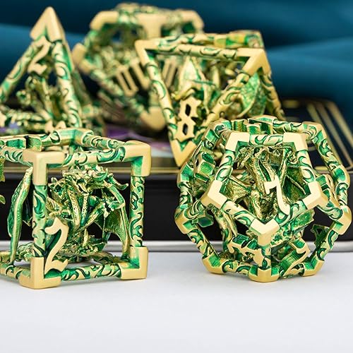 Miniatura 4 de ARUOHHA Juego de dados huecos DND de 5 cabezas de dragón D y D con caja de regalo, juegos de rol de Calabozos y Dragones, 7 piezas de dados