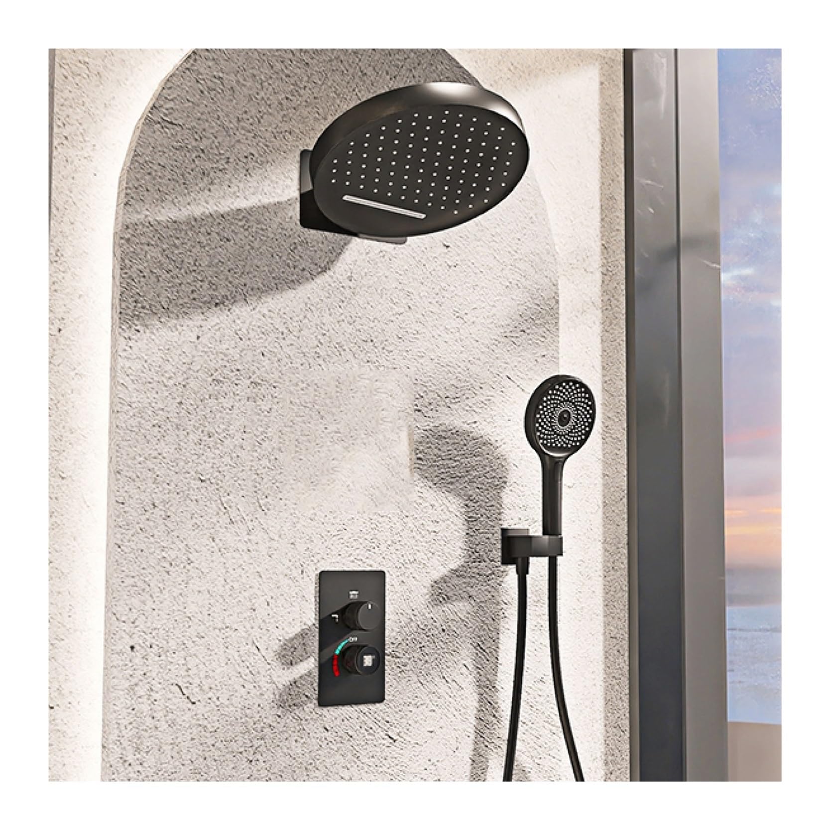 Ducha Digital, de ducha baño latón negro, grifo control dual con pantalla digital inteligente diseño montado en la pared(Brushed Grey)