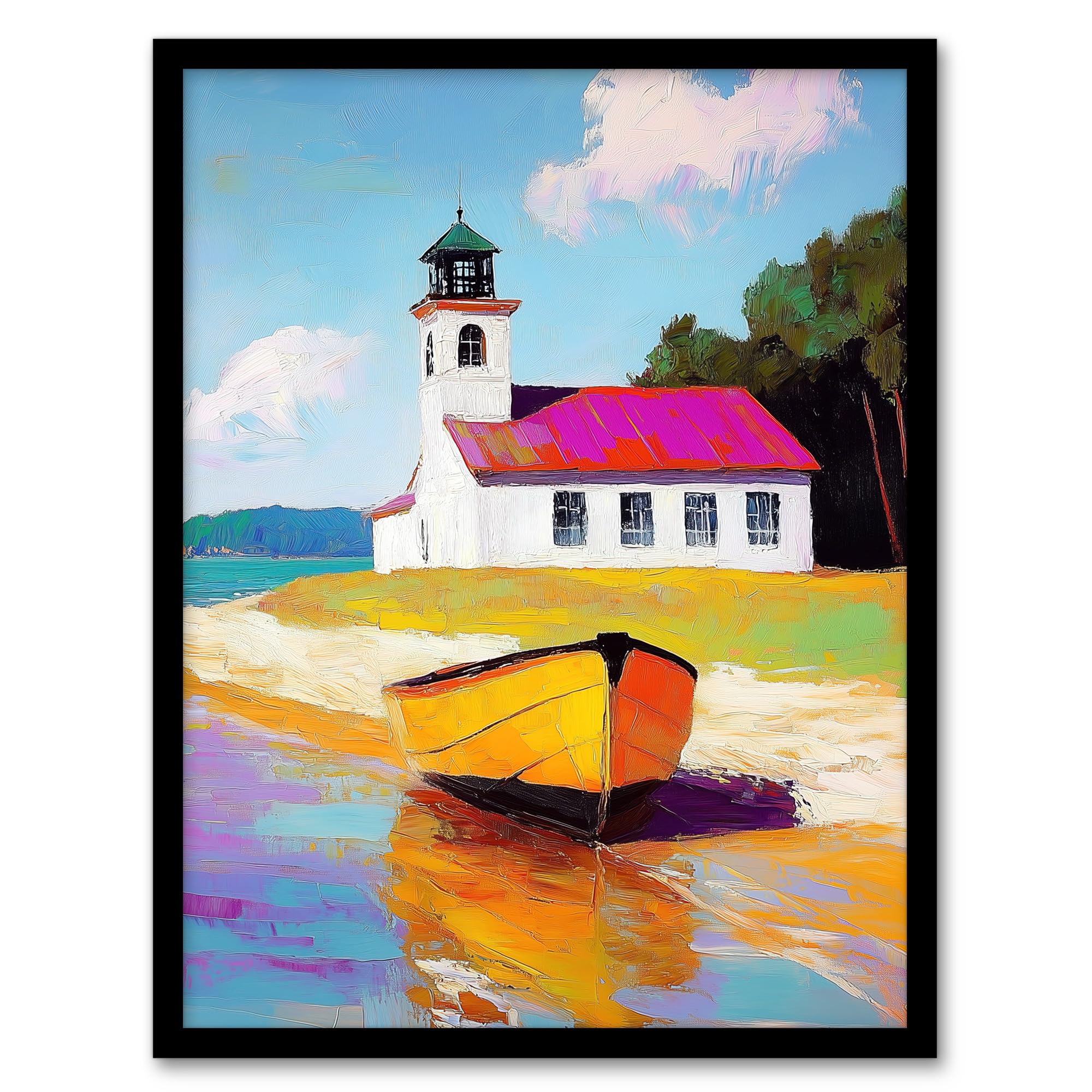 Artery8 Boat by Small German Chapel Coastal Landscape Living Room Artwork Framed Wall Art Print A4