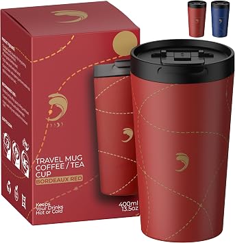 400ml / 13.5oz Travel Mug with Removable Lid   Leakproof Stainless Steel Tumbler | Double-Wall Insulated Coffee Cup | BPA-Free & Eco-Friendly | Car Cup Holder Compatible | Coffee Mug