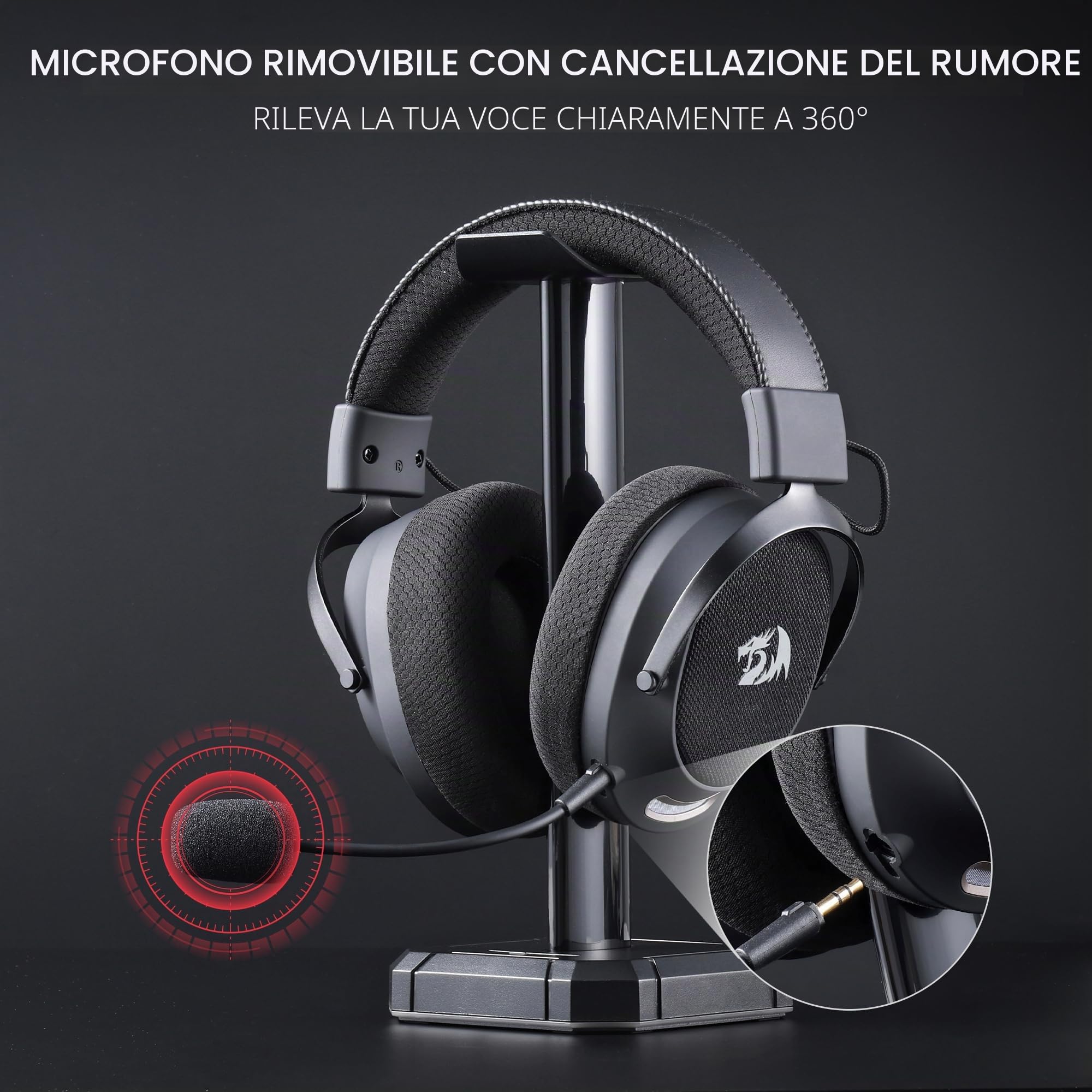 Redragon H858 Cuffie Gaming 3 Modalità Senza Fili 7.1 Surround | Driver da 53 mm, padiglioni in memory foam, microfono rimovibile con cancellazione rumore, cuffie over-ear
