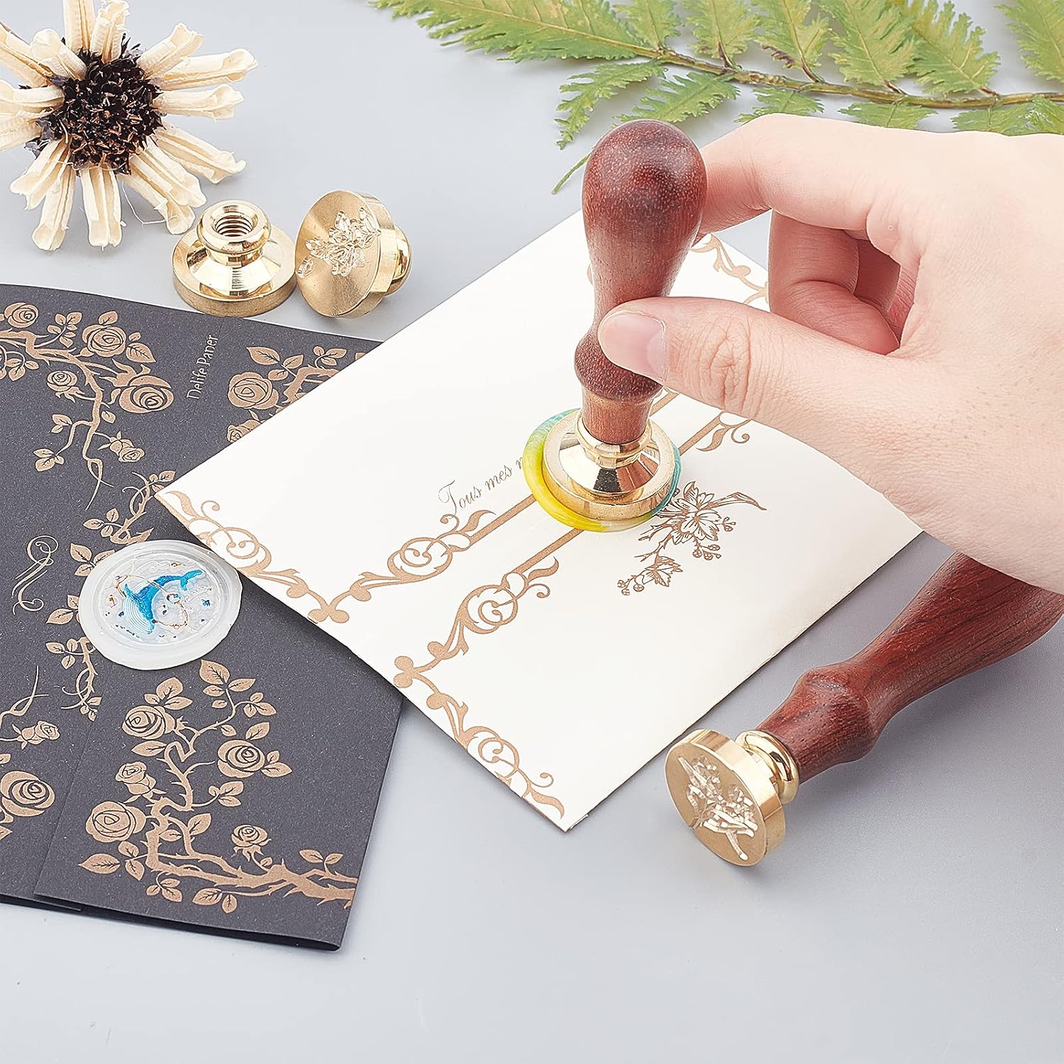 CRASPIRE Happy Mail Wax Seal Stamp Head Replacement 25mm Vintage Sealing Wax Stamp Heads Only No Handle for Valentine's Day Envelopes Cards Invitations Wedding Halloween Christmas Xmas Party