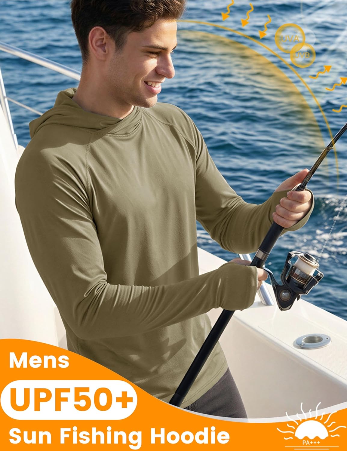MAGCOMSEN Men's UPF 50+ Sun Protection Hoodies Quick Dry Long Sleeve Rash Guard Lightweight Hoodie Shirt Fishing Running