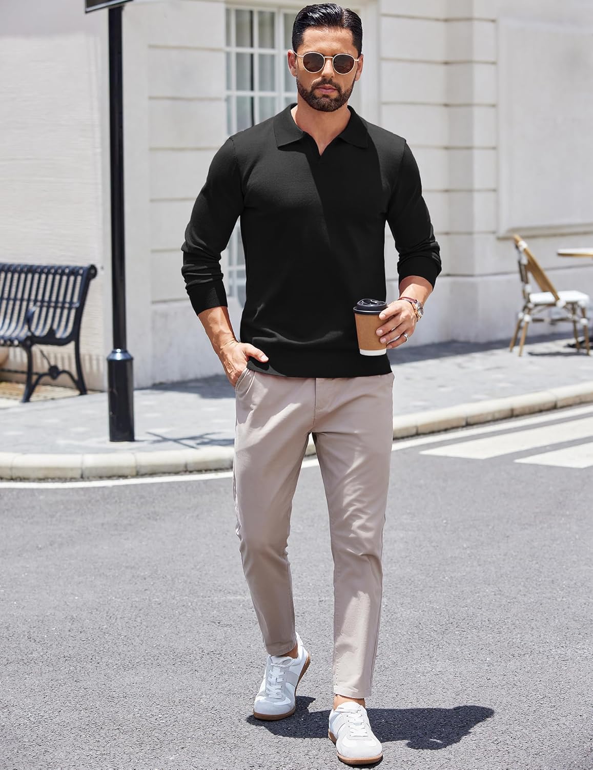 COOFANDY Long Sleeve Polo Shirts for Men Knit Polo Sweater Lightweight Ribbed Pullover Sweater - Image 3