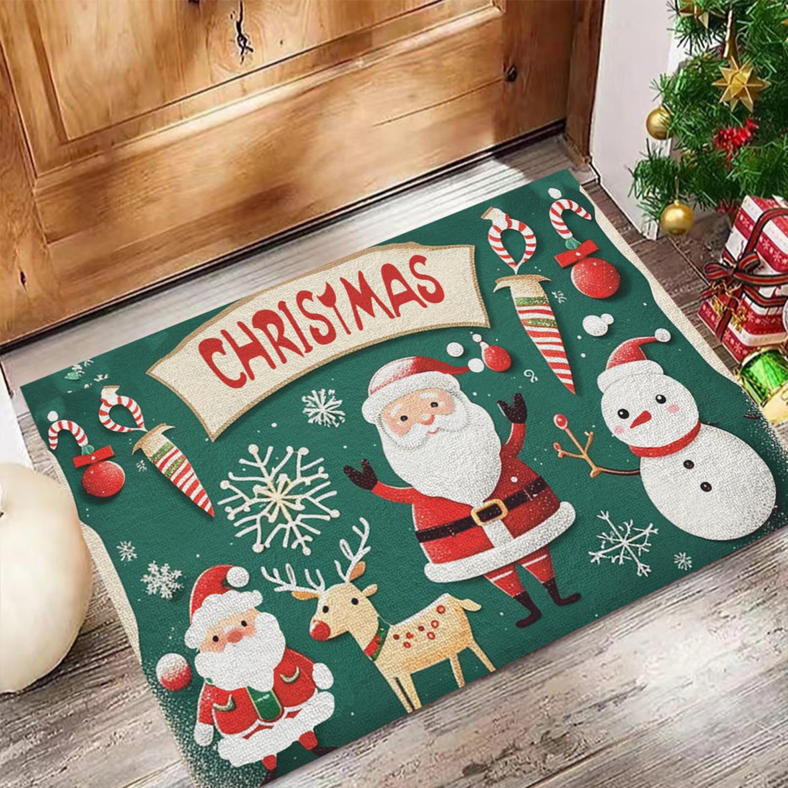 Zenithia Felpudos Navidad Papa Noel Muñeco de Nieve Alfombras Navideñas Felpudo de Antideslizante y Lavable Alfombra Entrada para Entrada Sala de Estar Dormitorio baño decoración de Navidad