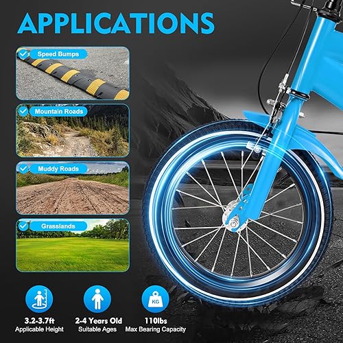 Miniatura 4 de Bicicleta azul para niños de 14 pulgadas, bicicleta para niños de 2 a 4 años, bicicleta de montaña para niños con ruedas de entrenamiento y altura