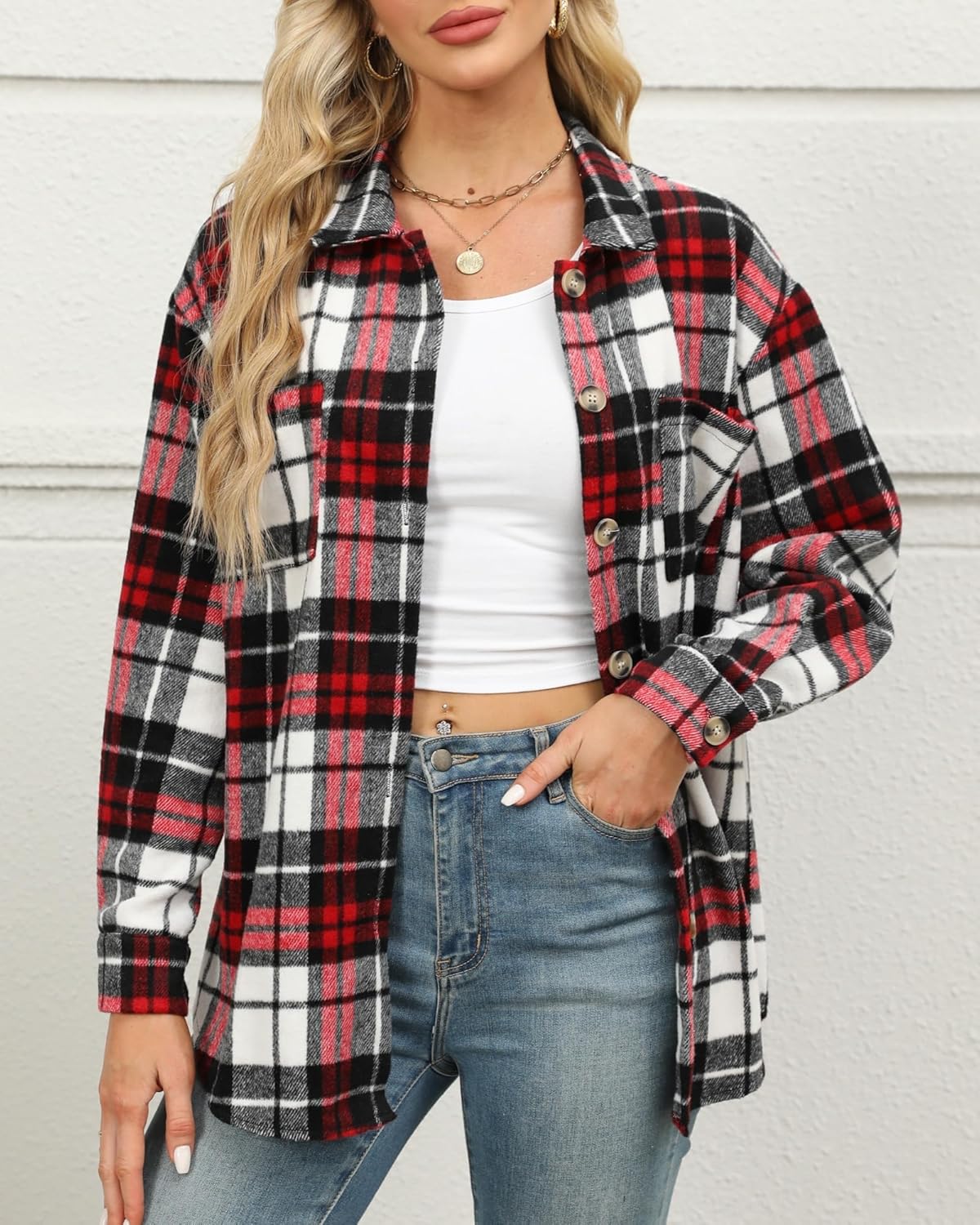 Blansdi Womens Flannel Shacket Plaid Button Down Long Sleeve Shirts Jacket Coats Fall Outfits Fashion Clothes 2025 - Image 2