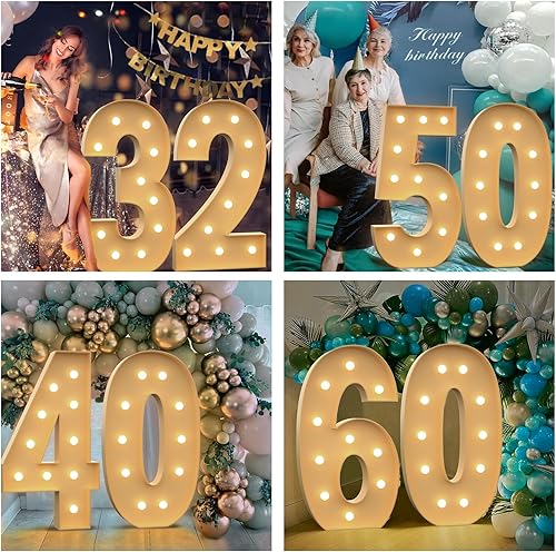 Miniatura 7 de Números iluminados 5, números de marquesina de 4 pies para decoración de cumpleaños de 15 y 50 años, números de mosaico para globos, letras