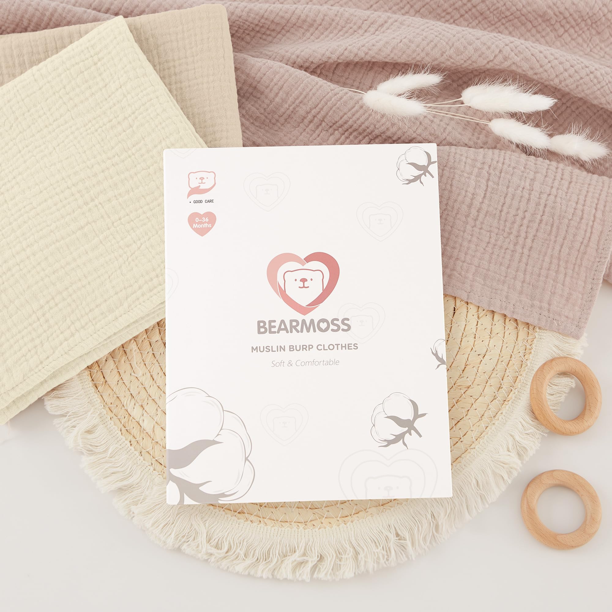 bearmoss Langes Coton BéBé, Absorbant Respirant pour Nouveauné Peau Sensible pour Unisexe Bébé Filles et Garçons Lot 6 de Mousseline de Coton 60x60cm (Marron)