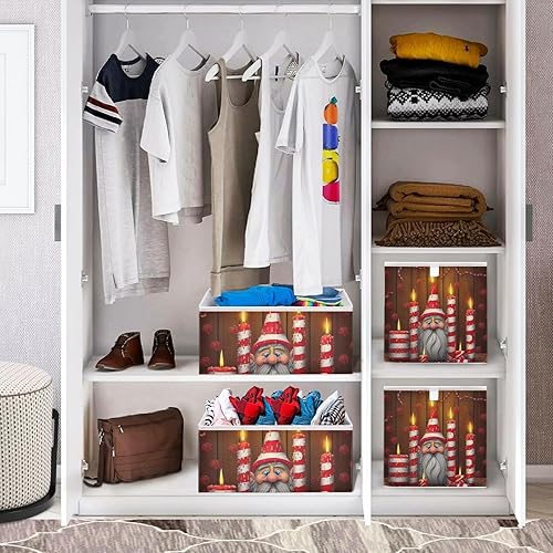 Miniatura 6 de Christmas Funny Santa Candle Cube Storage Bin Fabric Storage Cubes Large Storage Baskets for Shelves Collapsible Cube Organizer Bins for Shelves
