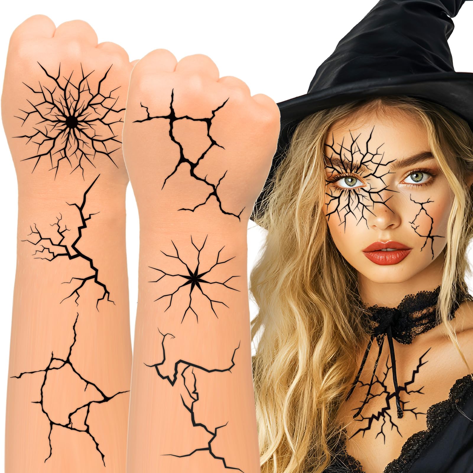 winthrop 8 Sheets Halloween Cracked Skin Temporary Tattoos