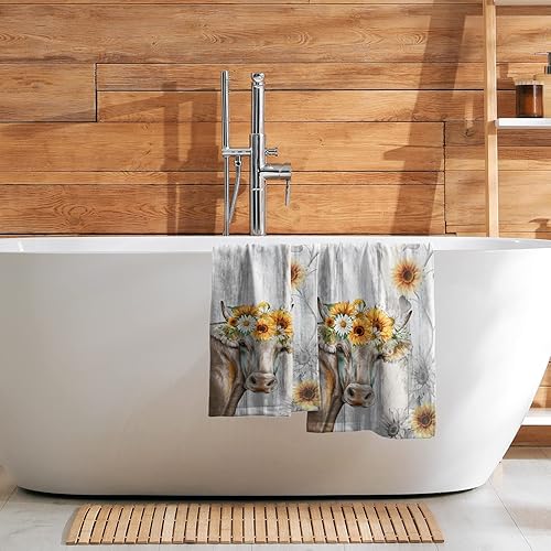 Miniatura 7 de Juego de 2 toallas de mano vintage con diseño de girasol, algodón suave y absorbente, para cocina, baño, hogar, gimnasio