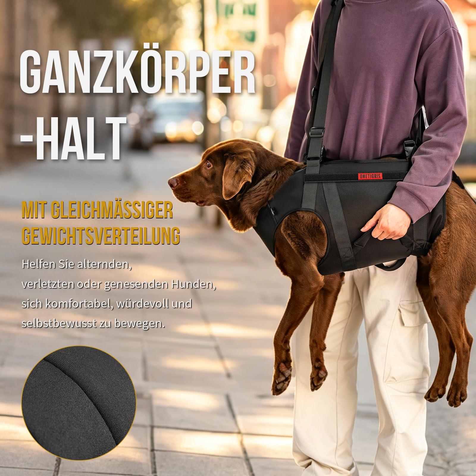 OneTigris Tragegeschirr für Hunde,MOBILIFT Ganzkörper Unterstützungsgeschirr Tragehilfe für ältere & Rehabilitierende Hunde, Gelenkschonend, Verstellbar mit Gepolsterten Gurten & Tragegriffe XL