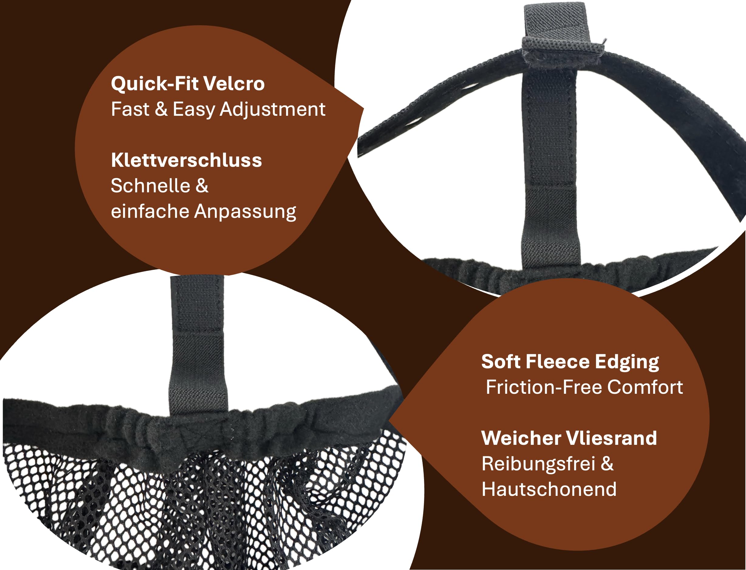 JA4037 Fliegenmaske Halfter Fliegenmaskenhalfter Fleece Elastikband Stirn Hochwertige Beschläge Verstellbar Kinnriemen Passform Weidehalfter Anti-Scheuern Weide Reitsport (Shetland)