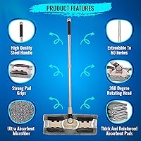 Vista 2 de MAYSHINE Trapeador de polvo húmedo y seco de microfibra con 5 almohadillas reutilizables, sistema de trapeador giratorio 360 Uso en madera