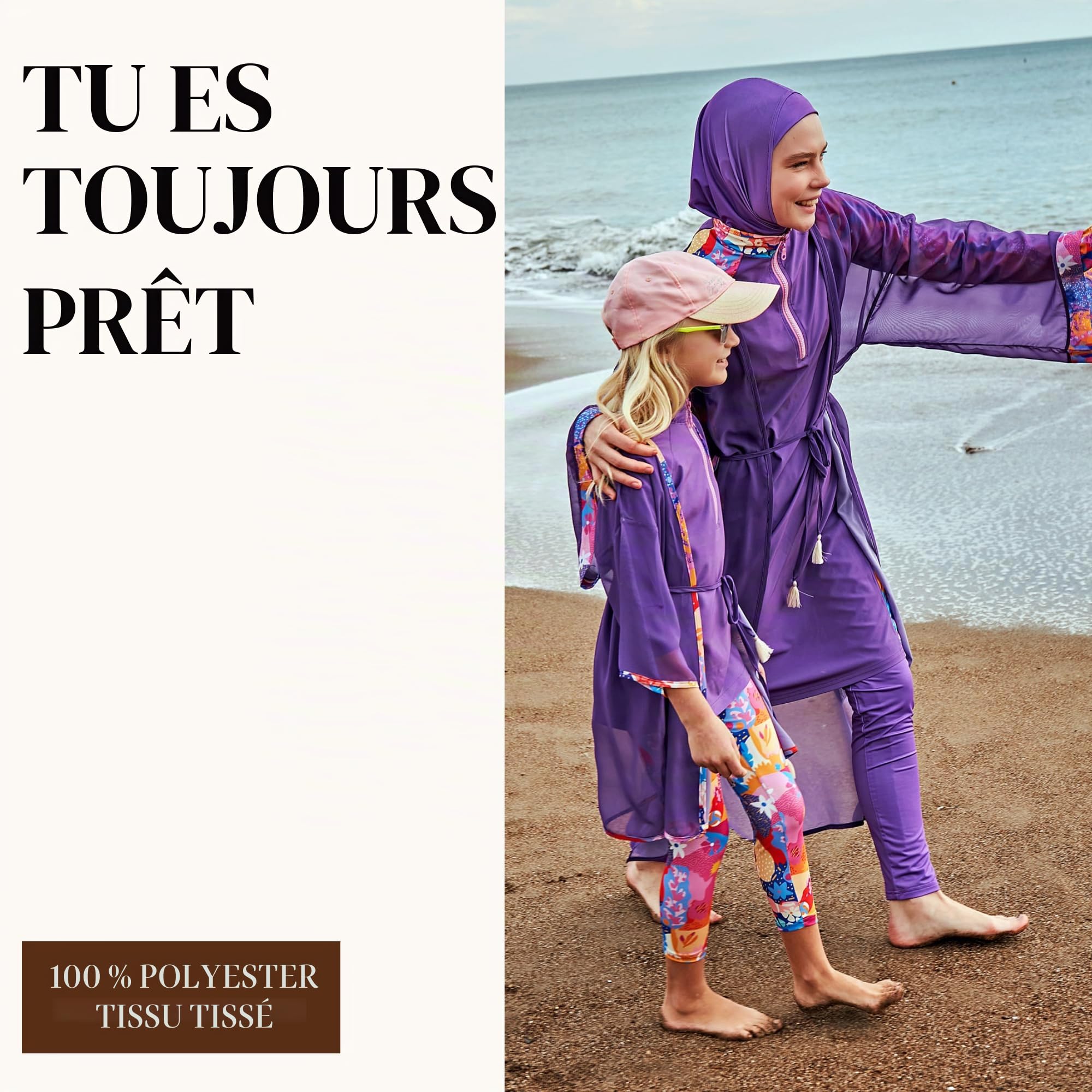 MARINA SWIMWEAR Kimono islamique long et décontracté pour femme | Robe simple à séchage rapide | Kimono paréo Burkini (DE/NL/SE/PL, alphanumérique, S, XXL, Regular, Regular, Violet I), Violet I,
