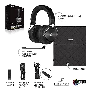 Corsair Virtuoso RGB Wireless XT Multiplatform Gaming Headset with Bluetooth - Dolby Atmos - Broadcast Quality Microphone - iCUE Compatible- PC, Mac, PS5, PS4, Nintendo Switch, Mobile - Black