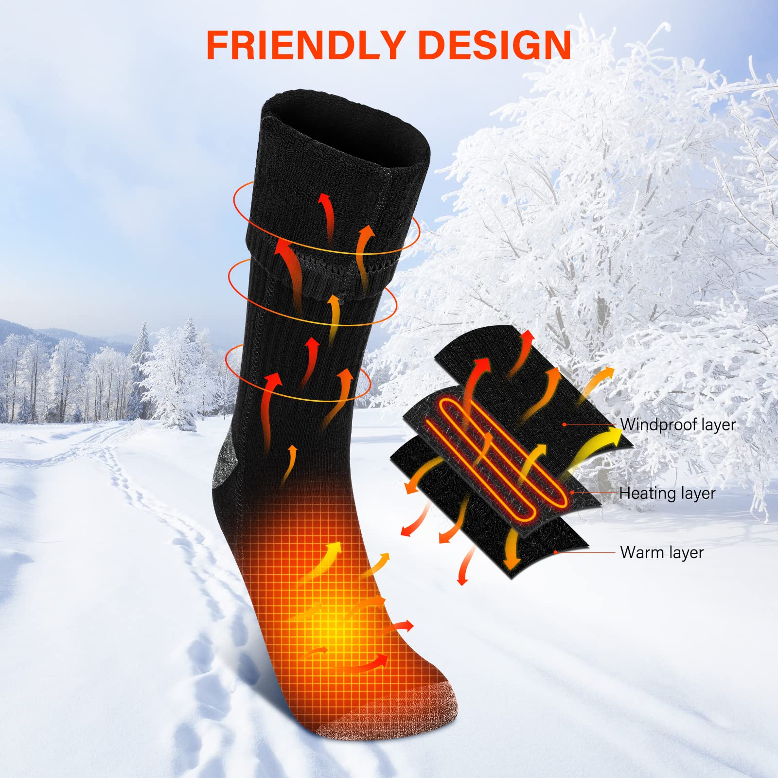 Rechargeable Heated Socks - 4000mAh Battery, 4 Heat Settings, Up To 9 Hours, Machine Washable, For Men & Women