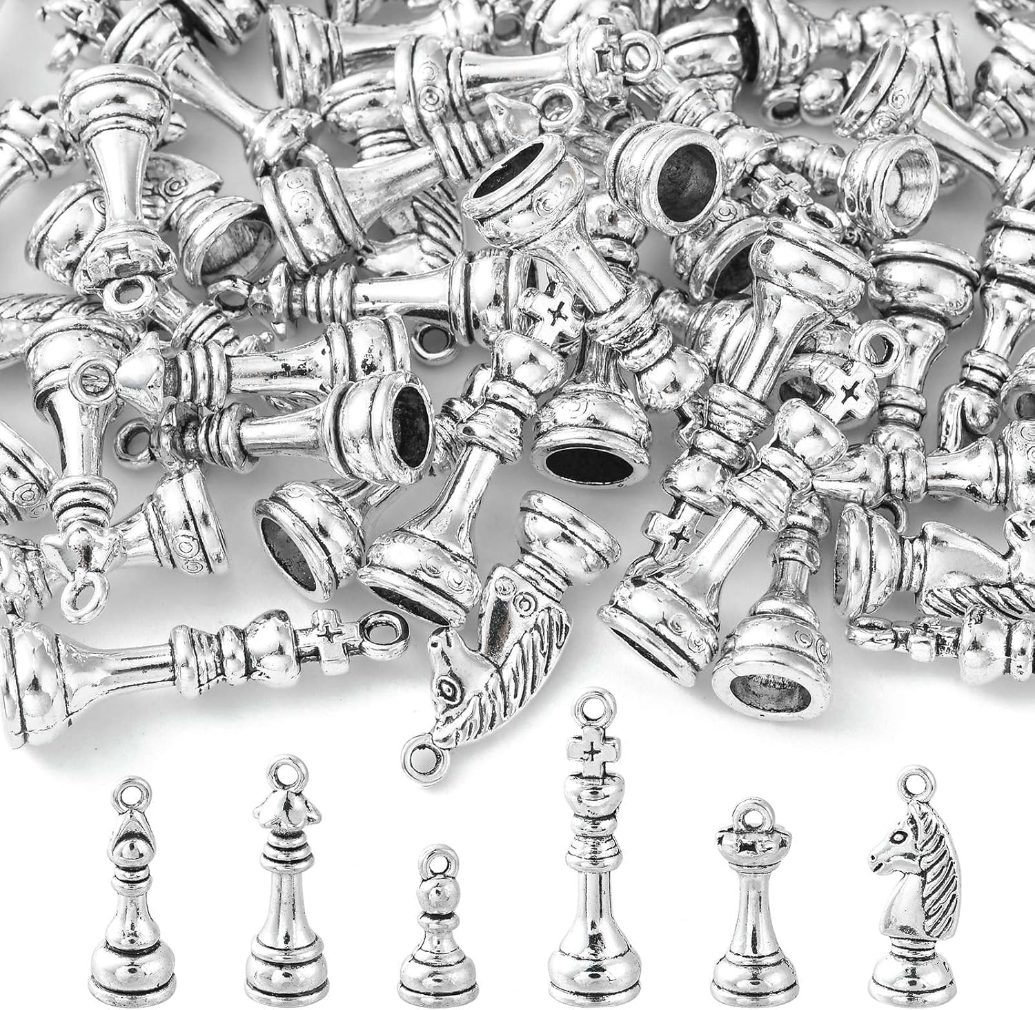 KitBeads 60pcs Tibetan Chess Charms Mixed Styles Game 3D Chess Piece Charms Vintage Alloy International Chess Charms for Jewelry Making Bulk - Image 6